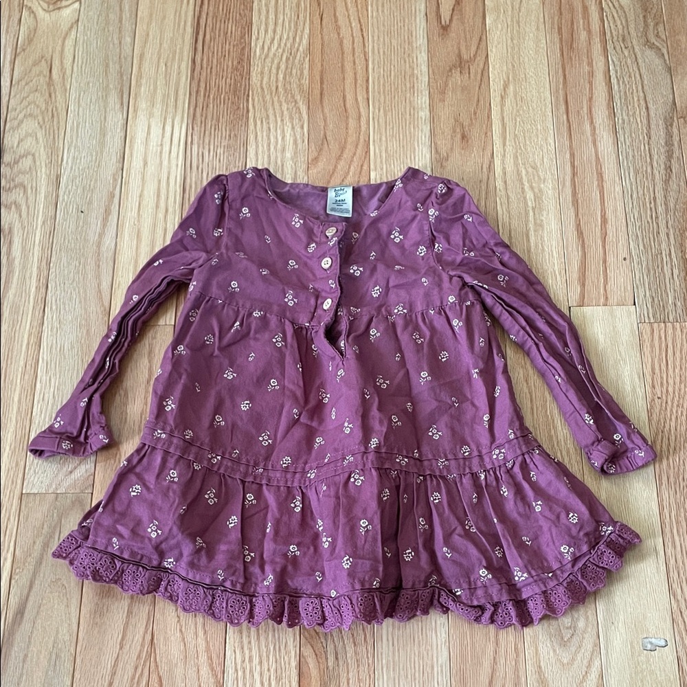 Baby B'gosh Dress Baby Girl 24M Purple Floral Print Long Sleeve Tiered Cottage